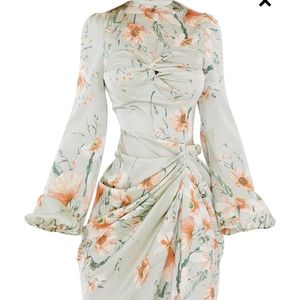 Pretty little things sage green floral twist bust draped midi dress size 12